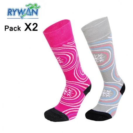 Chaussettes RYWAN Lot Ski Girls Rose / Gris Junior (2 Paires)